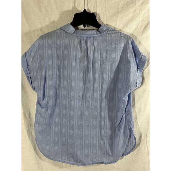 Hester & Orchard Women's Large Short Sleeve Blue Button Down Blouse - Picture 5 of 7